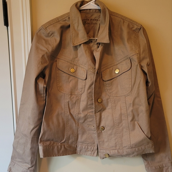 Ralph Lauren Jackets & Blazers - Ralph Lauren Beige Gold Shimmer Denim Cotton Long Sleeve Jacket Coat Size M